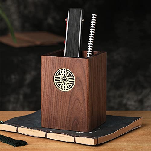 Syfunlv Stifteköcher Multifunktions Stiftebox aus Holz Becher Bleistift Organizer,Braun,Schwarzes Walnussholz, Handarbeit, für Schreibware, Make Up Pinsel, Schreibtische, Büros (Stile 1) von Syfunlv