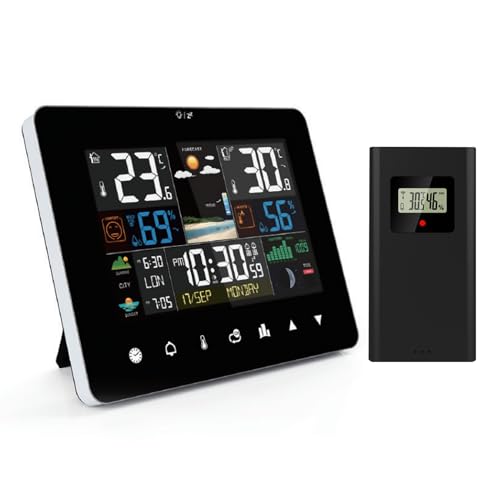 Wetterstation Funk mit Außensensor,ADE Digitale Wetterstation, mit Farbdisplay,12 Modi,DCF Empfangssignal Funkuhr,animierte Wettervorhersage,Mit Fernbedienung,Geeignet für Wohnzimmer und Schlafzimmer Wetterstation Funk mit Außensensor,ADE Digitale Wetterstation, mit Farbdisplay,12 Modi,DCF Empfangssignal Funkuhr,animierte Wettervorhersage,Mit Fernbedienung,Geeignet für Wohnzimmer und Schlafzimmer von Syfunlv
