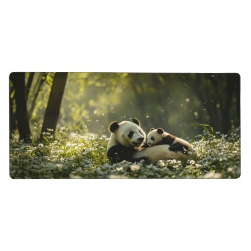 Gaming Mauspad XXL 800 x 300 mm, Panda Mousepad Tier Desk Mat mit Vernähte Kanten, WassXerdicht Anti-Rutsch Tastatur Unterlage, Verbessert Präzision und Geschwindigkei Mauspads für Gamer -Y1353 von Syiboo