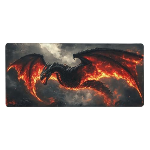 Karikatur Mauspad XXL 800 x 400 mm, Schreibtischunterlage Drachen Mousepad mit Rutschfeste Gummibasis, Vernähte Kanten Wetterfest Desk Mat,Großer Erweiterter Schreibtisch Schutz Home Office Deko -Y396 von Syiboo