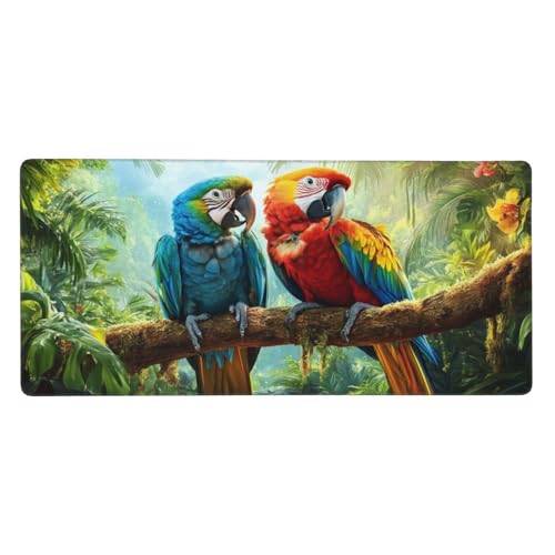 Mousepad Blau Schreibtischunterlage Papagei Mauspad XXL 800 x 400 x 3 mm, WassXerdicht Mousepad Gaming Zubehör, Anti-Rutsch Desk Mat mit Genähte Kanten,Mauspads for Büro Deko,Geschenke für Frauen-Y581 von Syiboo
