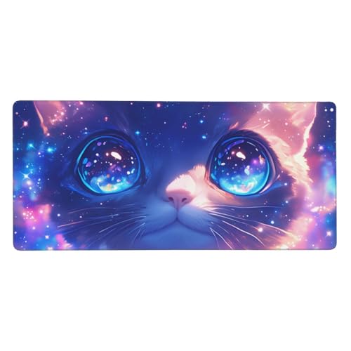 Mousepad Katze Schreibtischunterlage Auge Mauspad XXL 900 x 400 x 3 mm, WassXerdicht Mousepad Gaming Zubehör, Anti-Rutsch Desk Mat mit Genähte Kanten,Mauspads for Büro Deko,Geschenke für Frauen-Y1004 von Syiboo