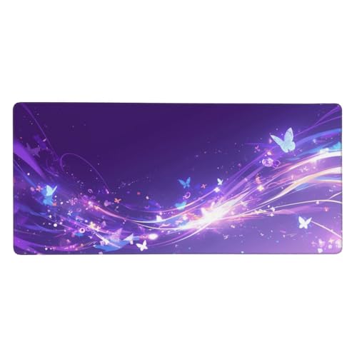 Mousepad Lila Schreibtischunterlage Schmetterling Mauspad XXL 900 x 300 x 3 mm, WassXerdicht Mousepad Gaming Zubehör,Anti-Rutsch Desk Mat mit Genähte Kanten, for Büro Deko,Geschenke für Frauen -Y1317 von Syiboo