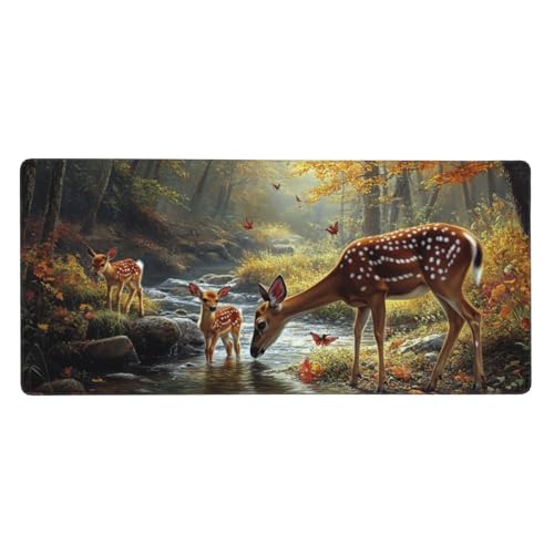 Mousepad Reh Schreibtischunterlage Herbst Mauspad XXL 800 x 300 x 3 mm, WassXerdicht Mousepad Gaming Zubehör, Anti-Rutsch Desk Mat mit Genähte Kanten, Mauspads for Büro Deko, Geschenke für Frauen-Y589 von Syiboo