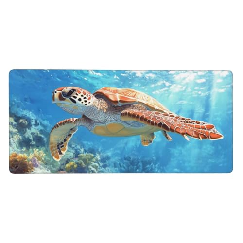 Mousepad Schildkröte Schreibtischunterlage Meer Mauspad XXL 900 x 400 x 3 mm, WassXerdicht Mousepad Gaming Zubehör,Anti-Rutsch Desk Mat mit Genähte Kanten,Mauspads Büro Deko,Geschenke für Frauen-Y1367 von Syiboo
