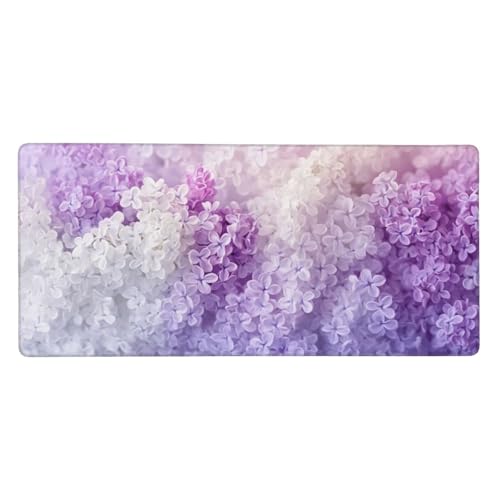 Mousepad Weiß Schreibtischunterlage Lila Mauspad XXL 800 x 300 x 3 mm, WassXerdicht Mousepad Gaming Zubehör, Anti-Rutsch Desk Mat mit Genähte Kanten, Mauspads for Büro Deko, Geschenke für Frauen -Y601 von Syiboo