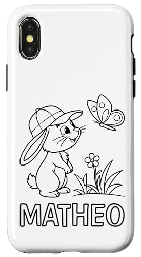 Matheo Name Hase Häschen Osterhase zum Ausmalen Jungenname Hülle für iPhone X/XS Matheo Name Hase Häschen Osterhase zum Ausmalen Jungenname Hülle für iPhone X/XS von SylColor Namensgeschenke mit Aufdruck zum Malen