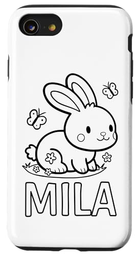 Mila Name Hase Häschen Osterhase zum Ausmalen Mädchenname Hülle für iPhone SE (2020) / 7 / 8 von SylColor Namensgeschenke mit Aufdruck zum Malen
