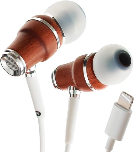 Symphonized® iPhone Kopfhörer Apple MFI-Zertifikat, Kopfhörer mit Kabel iPhone, Noise Cancelling kopfhoerer In Ear, 8 mm-Bass, 3D-Sound aus Bubinga-Holz, Lautstärkeregelung iPhone und Ipad. NRG von Symphonized