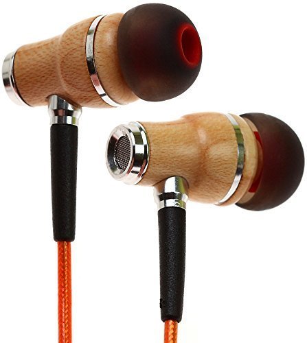 Symphonized NRG 2.0 Premium IN Ear KOPFHÖRER Ohrhörer aus edlem Holz und Mikrofon - Geräuschisolierende Ohrstöpsel für Zuhause und Unterwegs, perfekt zum Musikhören oder beim Sport (Orange) von Symphonized