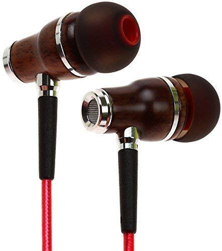 Symphonized NRG 2.0 Premium IN Ear KOPFHÖRER Ohrhörer aus edlem Holz und Mikrofon - Geräuschisolierende Ohrstöpsel für Zuhause und Unterwegs, perfekt zum Musikhören oder beim Sport (Rot) von Symphonized