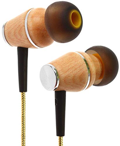 Symphonized XTC 2.0 Premium IN Ear KOPFHÖRER Ohrhörer aus edlem Holz und Mikrofon - Geräuschisolierende Ohrstöpsel für Zuhause und Unterwegs, perfekt zum Musikhören oder beim Sport (Gold) von Symphonized