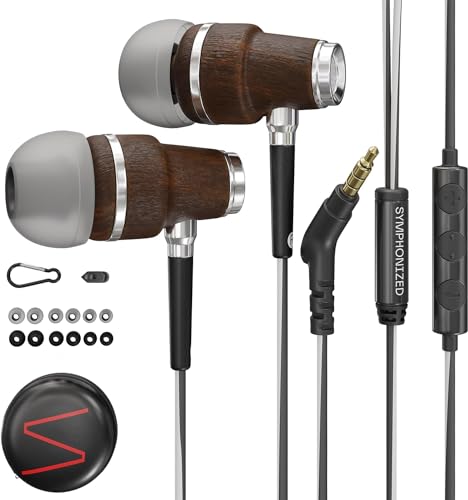 Symphonized in ear kopfhörer mit kabel und mikrofon, premium noise cancelling, 8-mm-bass, 3D-sound aus bubinga-holz, für mobilgeräte, pcs, tablets von Symphonized