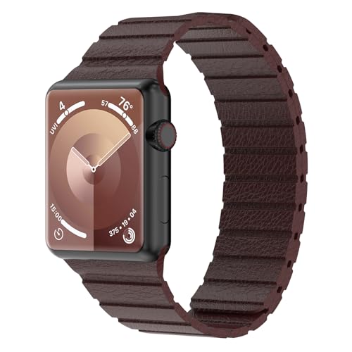 Synchro Bands Kompatibel mit Apple Watch Armband Magnetisch 38mm 40mm 41mm 42mm 44mm 45mm 49mm,Lederband Ersatzarmband Herren Damen Armbands für iWatch Series Ultra 9 8 7 6 5 4 3 2 1 SE von Synchro Bands