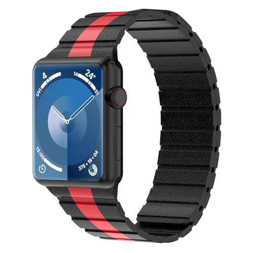 Synchro Bands Kompatibel mit Apple Watch Armband Magnetisch 38mm 40mm 41mm 42mm 44mm 45mm 49mm,Lederband Ersatzarmband Herren Damen Armbands für iWatch Series Ultra 9 8 7 6 5 4 3 2 1 SE von Synchro Bands