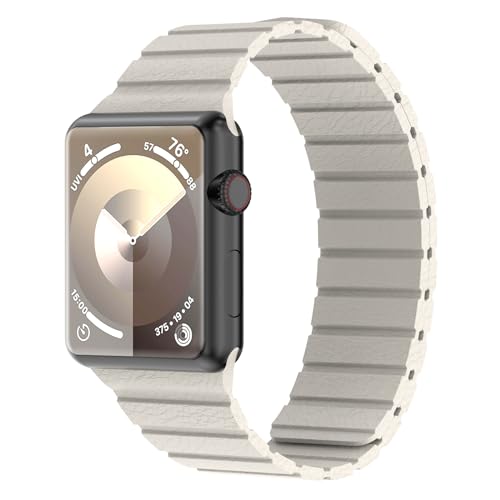 Synchro Bands Kompatibel mit Apple Watch Armband Magnetisch 38mm 40mm 41mm 42mm 44mm 45mm 49mm,Lederband Ersatzarmband Herren Damen Armbands für iWatch Series Ultra 9 8 7 6 5 4 3 2 1 SE von Synchro Bands