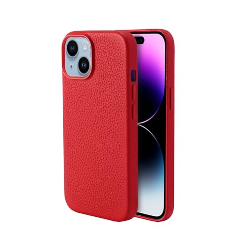 Synchro Naturleder-Schutzhülle für iPhone 15 Plus mit starken Kompatibel mit MagSafe-Magneten, genarbte Lederhülle für iPhone 15 Plus 6,7 Zoll - Rot von Synchro Bands