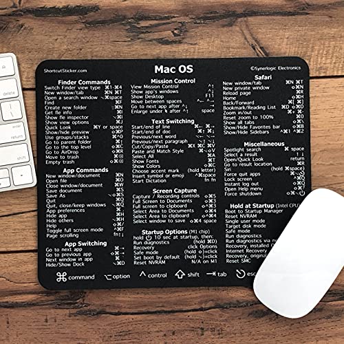 SYNERLOGIC (M1 + Intel) Ultimate Mac OS Tastaturkürzel Referenzanleitung v2.0 Mauspad – Premium laminiertes, rutschfestes Gummi (schwarz) von Synerlogic Electronics