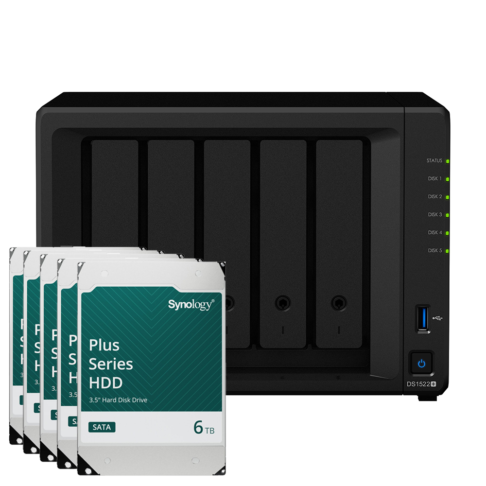 Synology DS1522+ 30TB Plus HDD NAS-Bundle NAS inkl. 5x 6TB Synology Plus HDD 3.5 Zoll SATA Festplatte von Synology