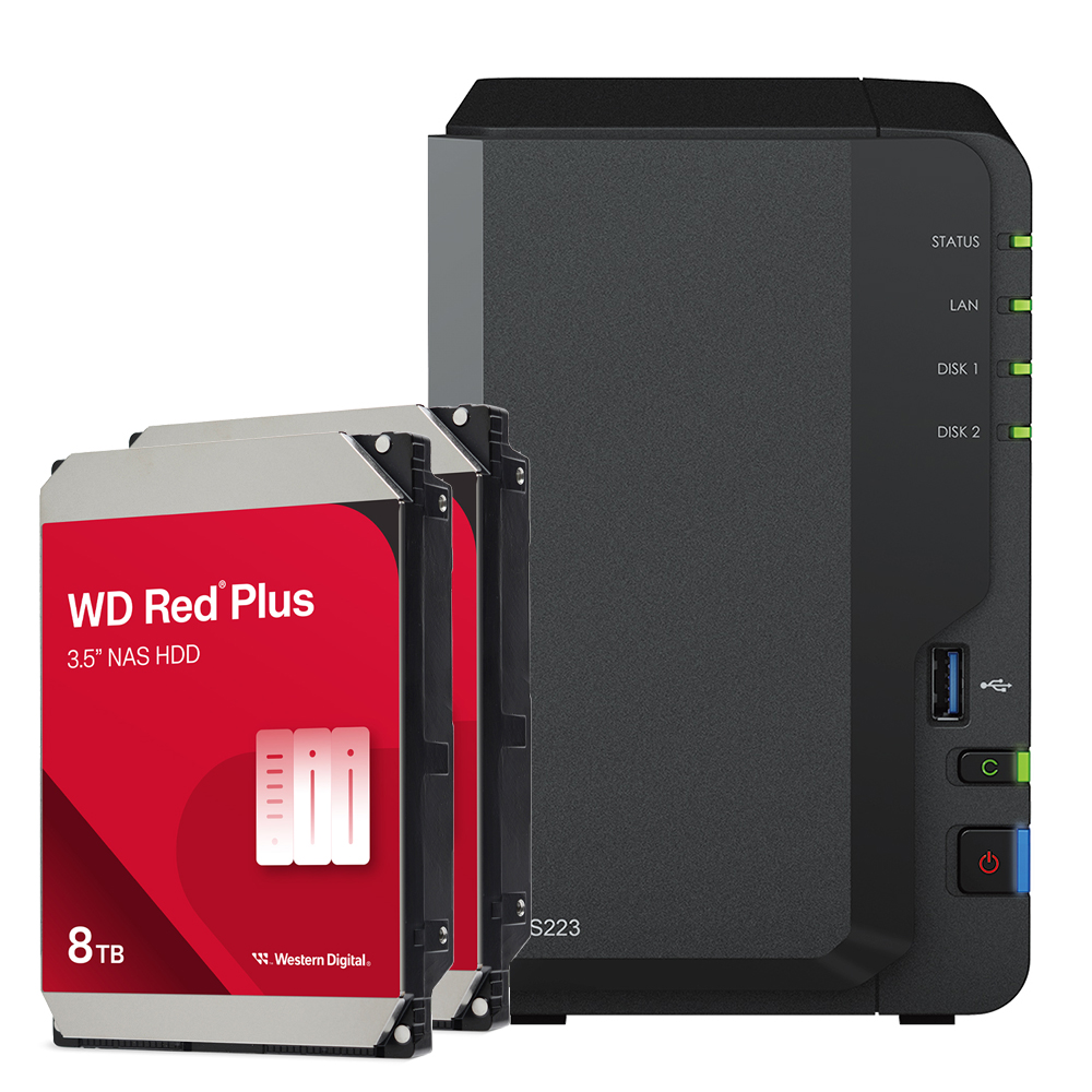 Synology DS223 16TB WD Red Plus NAS-Bundle NAS inkl. 2x 8TB WD Red Plus 3.5 Zoll SATA Festplatte von Synology