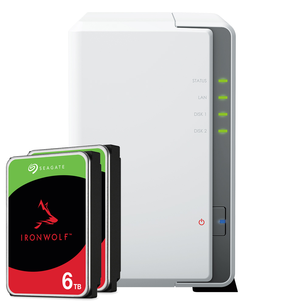 Synology DS223j 12TB Seagate IronWolf NAS-Bundle NAS inkl. 2x 6TB Seagate IronWolf s 3.5 Zoll SATA Festplatte von Synology