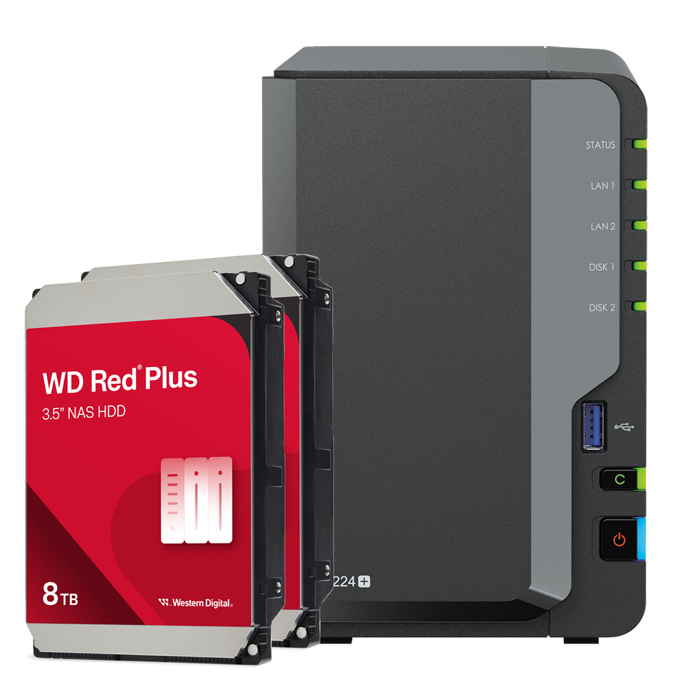 Synology DS224+ 16TB WD Red Plus NAS-Bundle NAS inkl. 2x 8TB WD Red Plus 3.5 Zoll SATA Festplatte von Synology