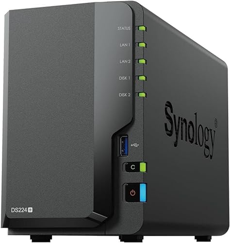 Synology DS224+ 2-Bay Diskstation NAS (Intel Celeron J4125 4-Core 2.0 GHz 2GB DDR4 RAM 2xRJ-45 1GbE LAN-Port) 8 TB Bundle mit 2 x 4 TB Synology Plus-Serie HDDs (HAT3300-4T) von Synology