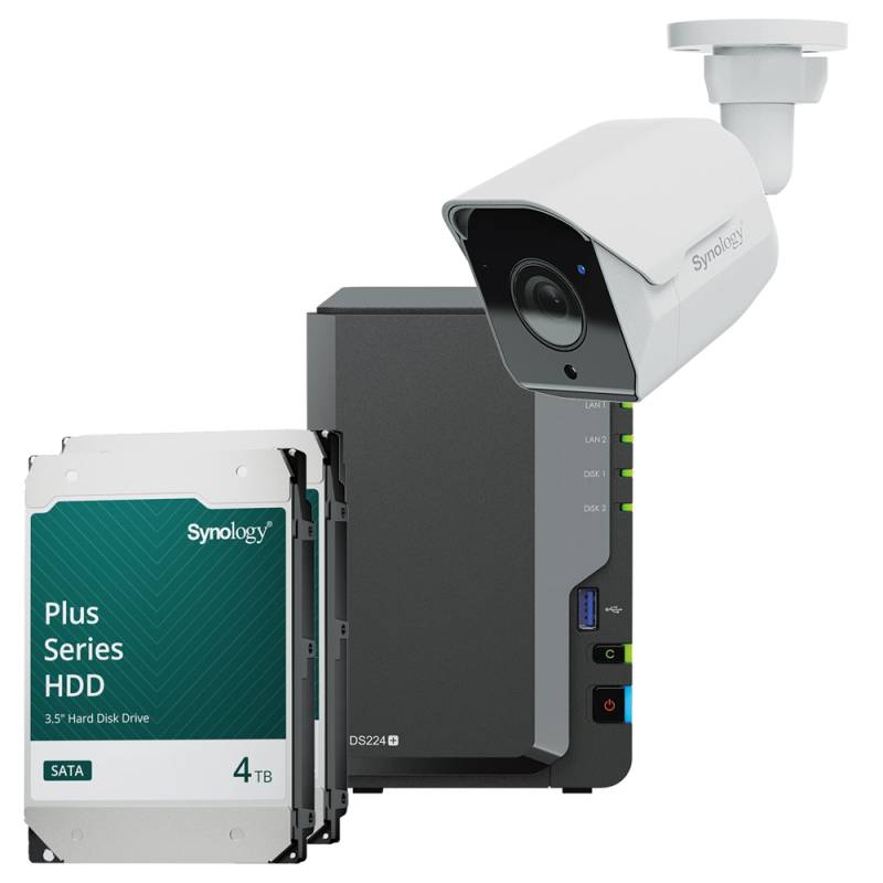 Synology DS224+ 8TB Surveillance Bundle NAS inkl. 2x 4TB Synology Plus HDD und 1x BC500 Überwachungskamera von Synology