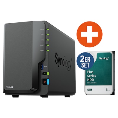 Synology DS224+ NAS System 2-Bay 12 TB inkl. 2x 6 TB Synology HDD HAT3300-6T von Synology