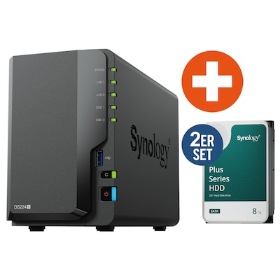 Synology DS224+ NAS System 2-Bay 16 TB inkl. 2x 8 TB Synology HDD HAT3310-8T von Synology