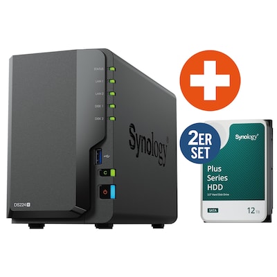 Synology DS224+ NAS System 2-Bay 24 TB inkl. 2x 12 TB Synology HDD HAT3310-12T von Synology