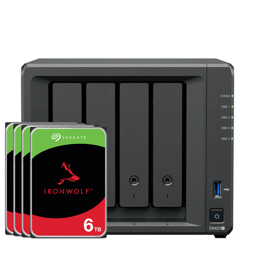 Synology DS423+ 24TB Seagate IronWolf NAS-Bundle NAS inkl. 4x 6TB Seagate IronWolf 3.5 Zoll SATA Festplatte Synology DS423+ 24TB Seagate IronWolf NAS-Bundle NAS inkl. 4x 6TB Seagate IronWolf 3.5 Zoll SATA Festplatte von Synology