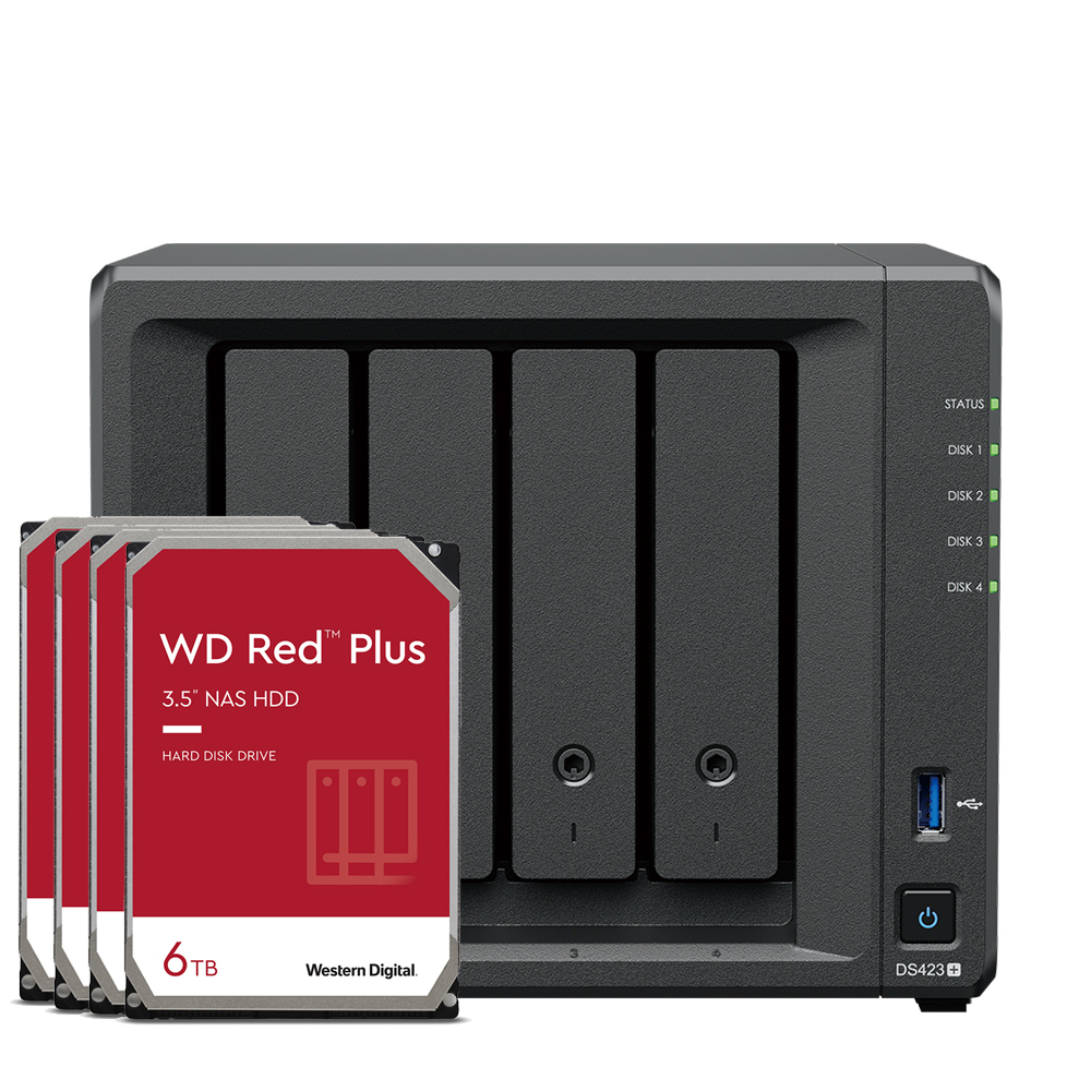 Synology DS423+ 24TB WD Red Plus NAS-Bundle NAS inkl. 4x 6TB WD Red Plus 3.5 Zoll SATA Festplatte von Synology