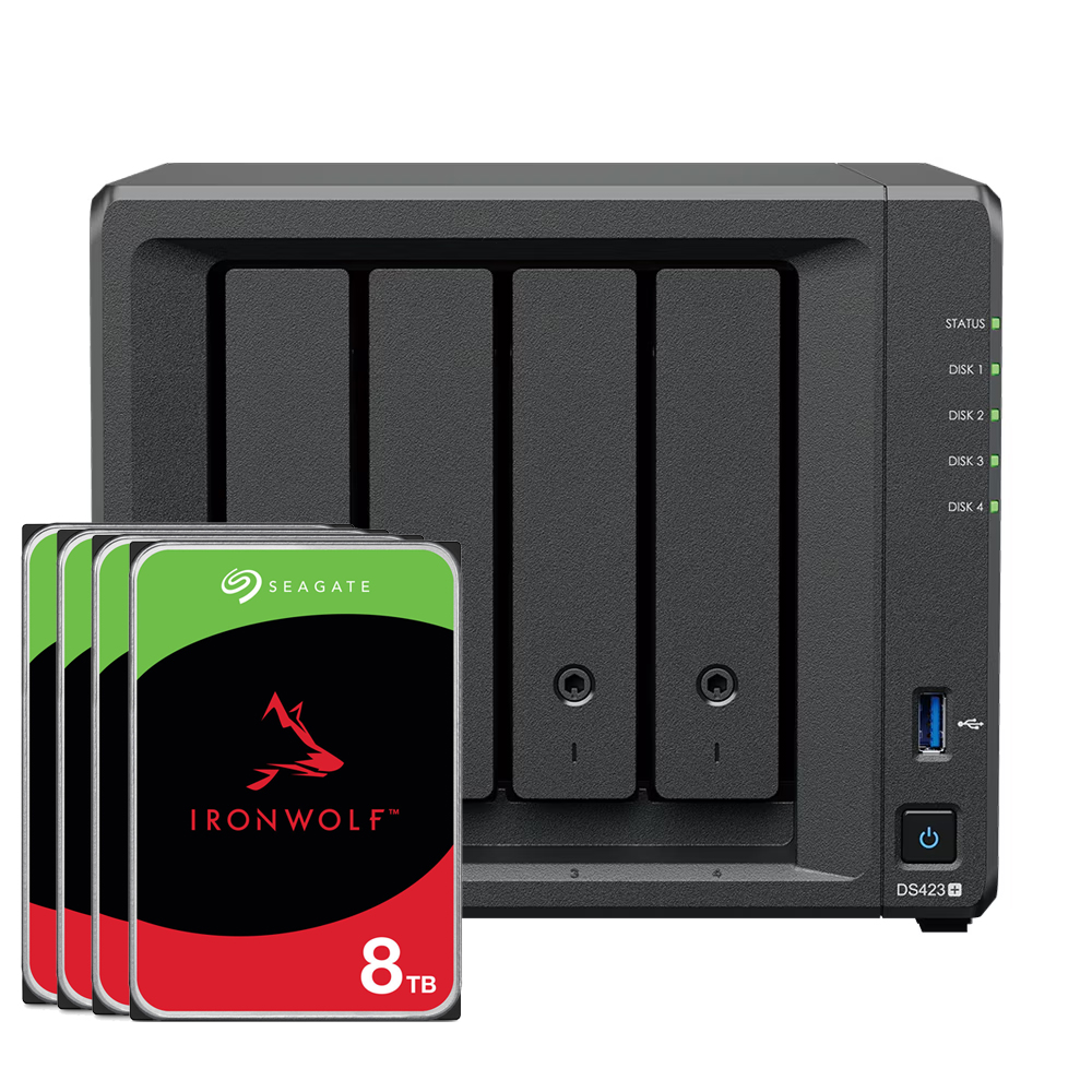 Synology DS423+ 32TB Seagate IronWolf NAS-Bundle NAS inkl. 4x 8TB Seagate IronWolf 3.5 Zoll SATA Festplatte Synology DS423+ 32TB Seagate IronWolf NAS-Bundle NAS inkl. 4x 8TB Seagate IronWolf 3.5 Zoll SATA Festplatte von Synology