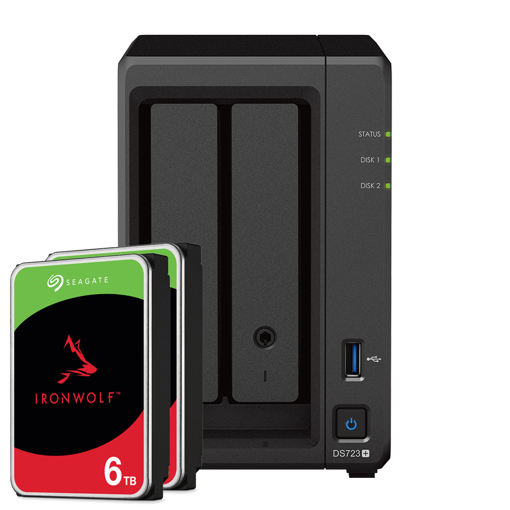 Synology DS723+ 12TB Seagate IronWolf NAS-Bundle NAS inkl. 2x 6TB Seagate IronWolf 3,5 Zoll SATA Festplatte von Synology