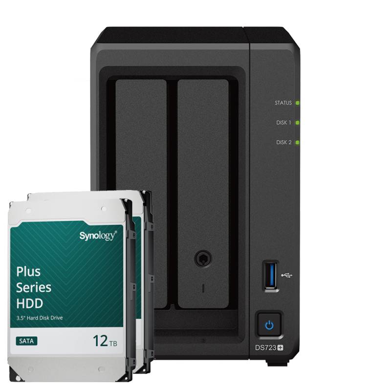 Synology DS723+ 24TB Plus HDD NAS-Bundle NAS inkl. 2x 12TB Plus HDD 3.5 Zoll SATA Festplatte von Synology