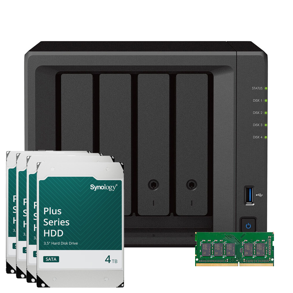 Synology DS923+ 16TB Plus HDD + 4GB RAM NAS-Bundle NAS inkl. 4x 4TB Synology Plus 3.5 Zoll SATA Festplatte und 4GB Arbeitsspeicher (nicht verbaut) von Synology