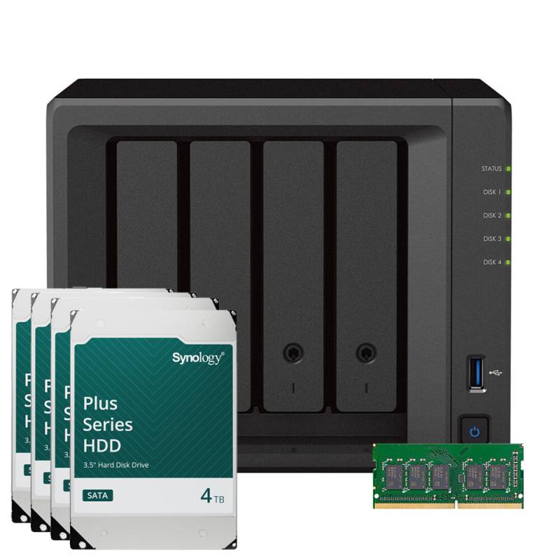 Synology DS923+ 16TB Plus HDD + 4GB RAM NAS-Bundle NAS inkl. 4x 4TB Synology Plus 3.5 Zoll SATA Festplatte und 4GB Arbeitsspeicher (nicht verbaut) von Synology
