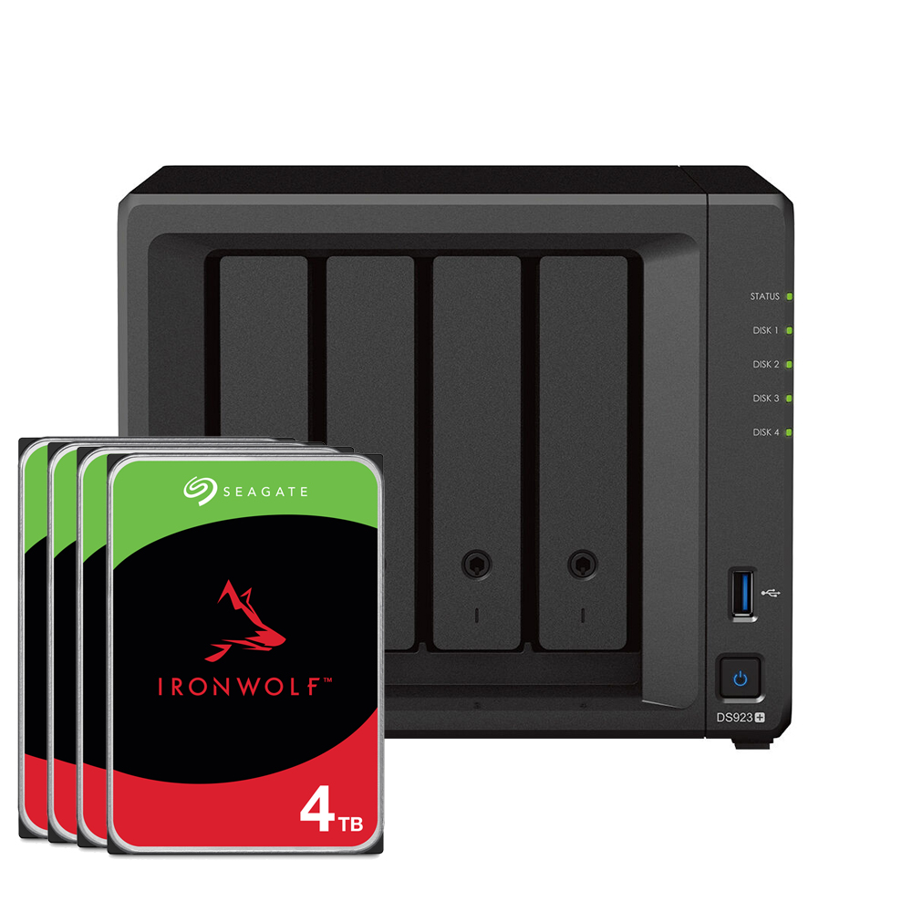 Synology DS923+ 16TB Seagate IronWolf NAS-Bundle NAS inkl. 4x 4TB Seagate IronWolf 3,5 Zoll SATA Festplatte Synology DS923+ 16TB Seagate IronWolf NAS-Bundle NAS inkl. 4x 4TB Seagate IronWolf 3,5 Zoll SATA Festplatte von Synology