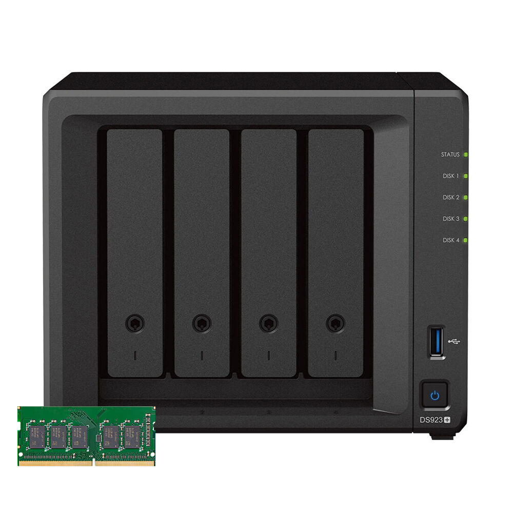 Synology DS923+ inkl. 4GB RAM Bundle mit 4-Bay NAS und 4GB Arbeitsspeicher (nicht verbaut) von Synology