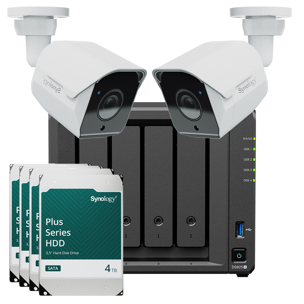Synology DS925+ 16TB Surveillance Bundle NAS inkl. 4x 4TB Synology Plus HDD und 2x BC500 Überwachungskamera von Synology