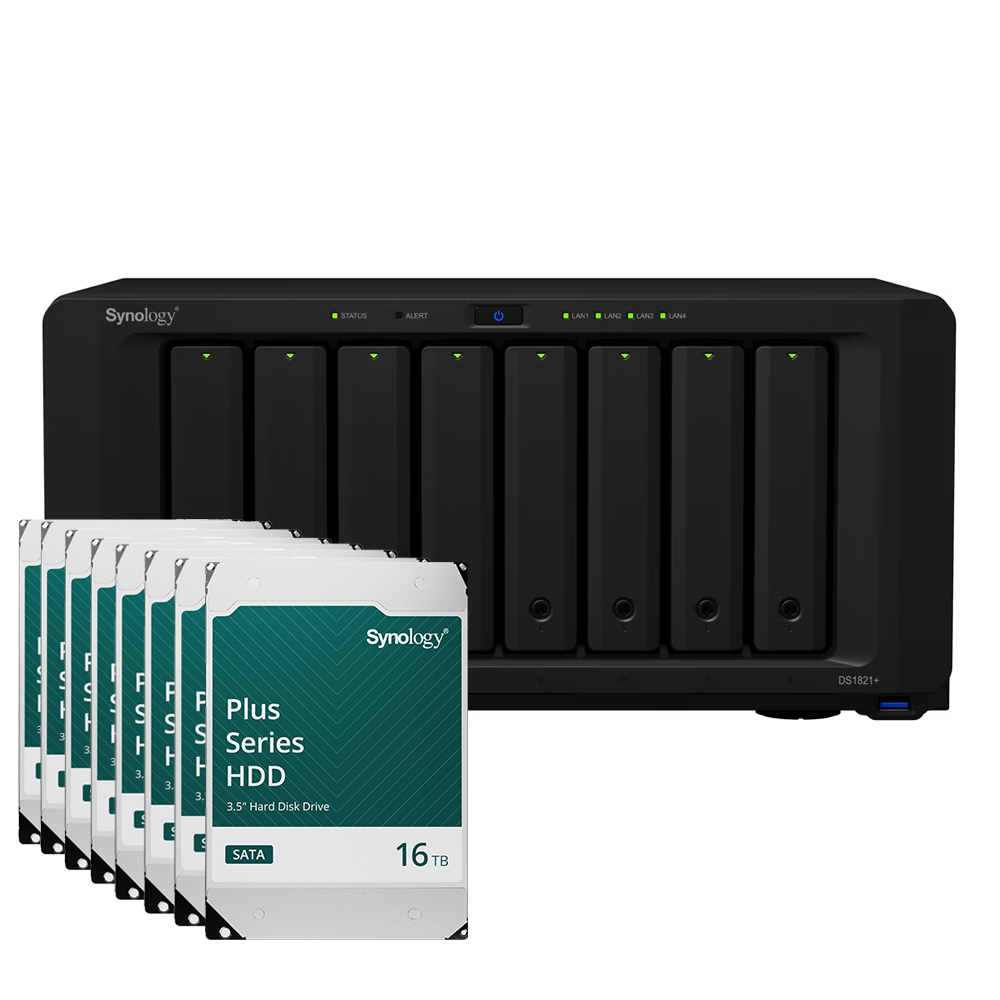 Synology DiskStation DS1821+ 128TB Plus HDD NAS-Bundle NAS inkl. 8x 16TB Synology Plus HDD 3.5 Zoll SATA Festplatte von Synology