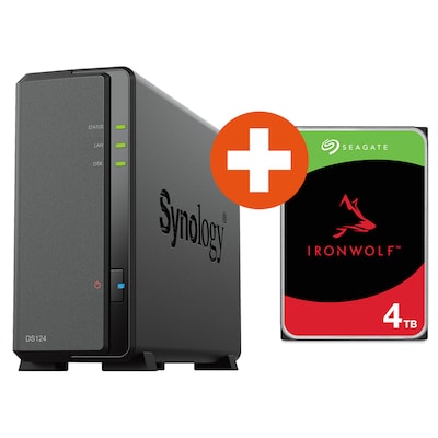 Synology Diskstation DS124 NAS System 1-Bay inkl. 4 TB Seagate ST4000VN006 von Synology