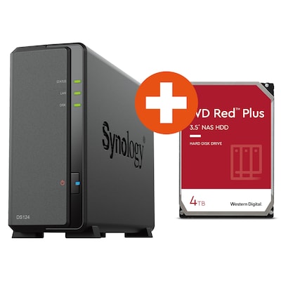 Synology Diskstation DS124 NAS System 1-Bay inkl. 4 TB WD Red Plus WD40EFPX von Synology