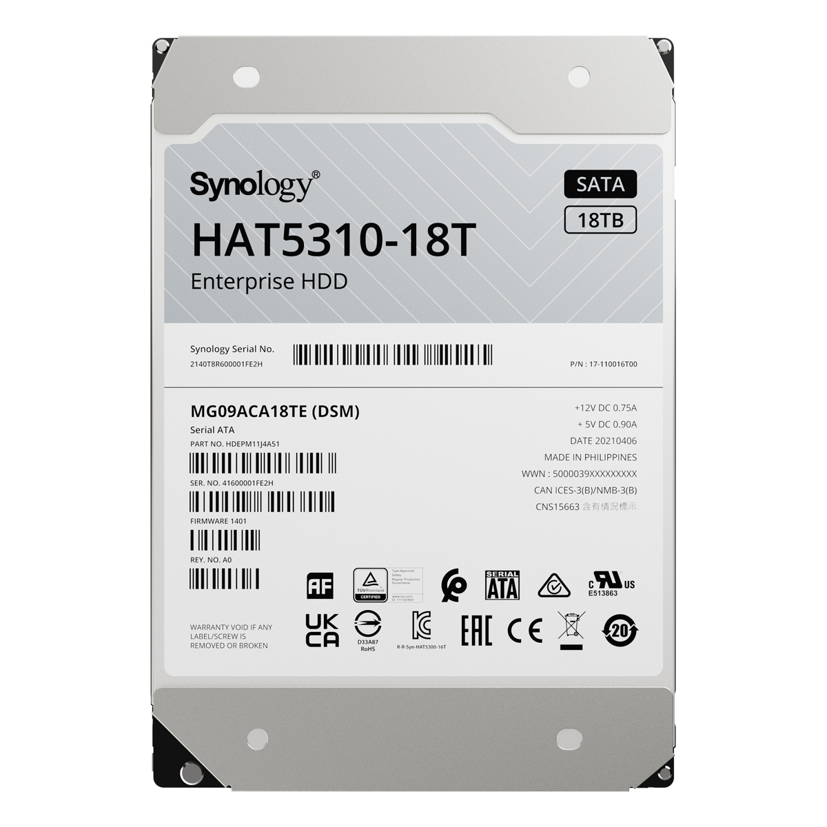 Synology HAT5310 HDD 18TB 3.5 Zoll SATA Interne Enterprise Festplatte für Synology-Systeme von Synology