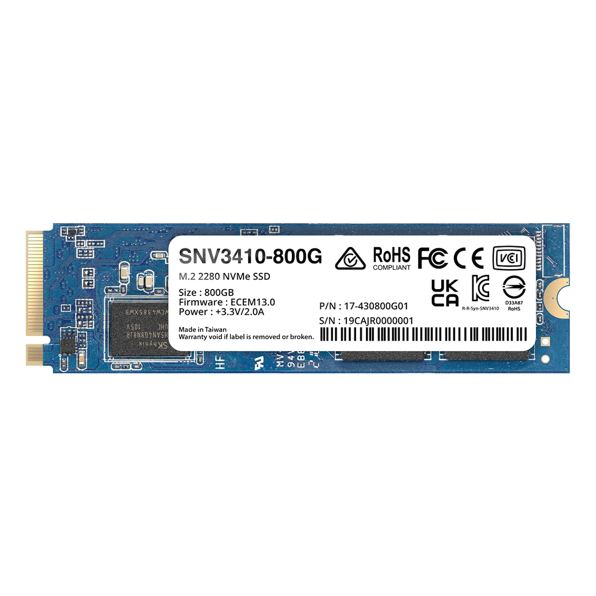 Synology SNV3410 SSD 800GB M.2 2280 PCIe 3.0 x4 NVMe Internes Enterprise Solid-State-Modul für Synology-Systeme von Synology