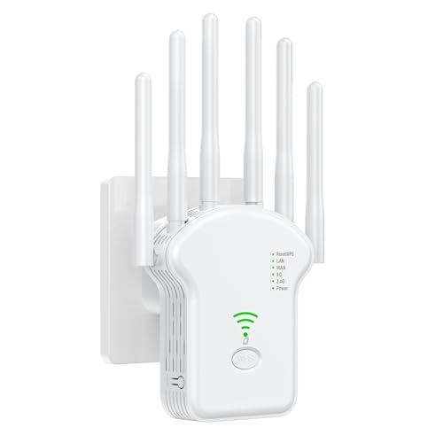 WiFi-Extender, 6 Antennen, kabelloser Signalverstärker mit Ethernet-Anschluss, Repeater/Router/AP 3 in 1 Modus, WLAN-Router-Verstärker mit großer Reichweite für Zuhause und Spiele WiFi-Extender, 6 Antennen, kabelloser Signalverstärker mit Ethernet-Anschluss, Repeater/Router/AP 3 in 1 Modus, WLAN-Router-Verstärker mit großer Reichweite für Zuhause und Spiele von Synrroe