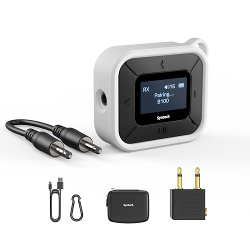 Syntech Flugzeug Bluetooth Transmitter Receiver mit Extra Dual 3,5 mm AUX-Adapter, LED-Display Niedrige Latenz Dual Link Bluetooth 5.3 Kopfhörer Adapter für AirPods Auto von Syntech