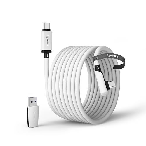 Syntech 6m/20FT Link Kabel kompatibel mit Oculus/Meta Quest 3/Quest 3S/Quest2/Pro/Pico 4 Zubehör and PC/SteamVR, USB-C-Kabel mit USB-3.0-Adapter für VR-Headset, 5 Gbit/s Datenübertragung von Syntech