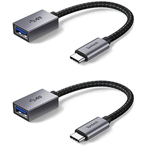 Syntech USB C auf USB Adapter (2 Stücke), USB Type C auf USB A 3.0 Adapter-Kabel, Thunderbolt 3 to USB OTG Adapter Kompatibel mit iPhone 15 Pro Max, MacBook Pro 2020, Galaxy S9, Dell XPS,Grau von Syntech